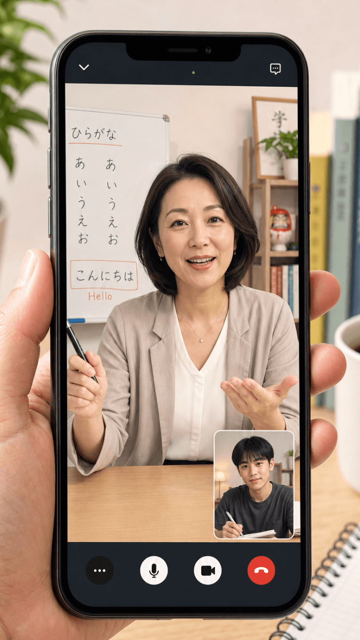 オンラインで日本語のマンツーマンレッスンを受けている学習者